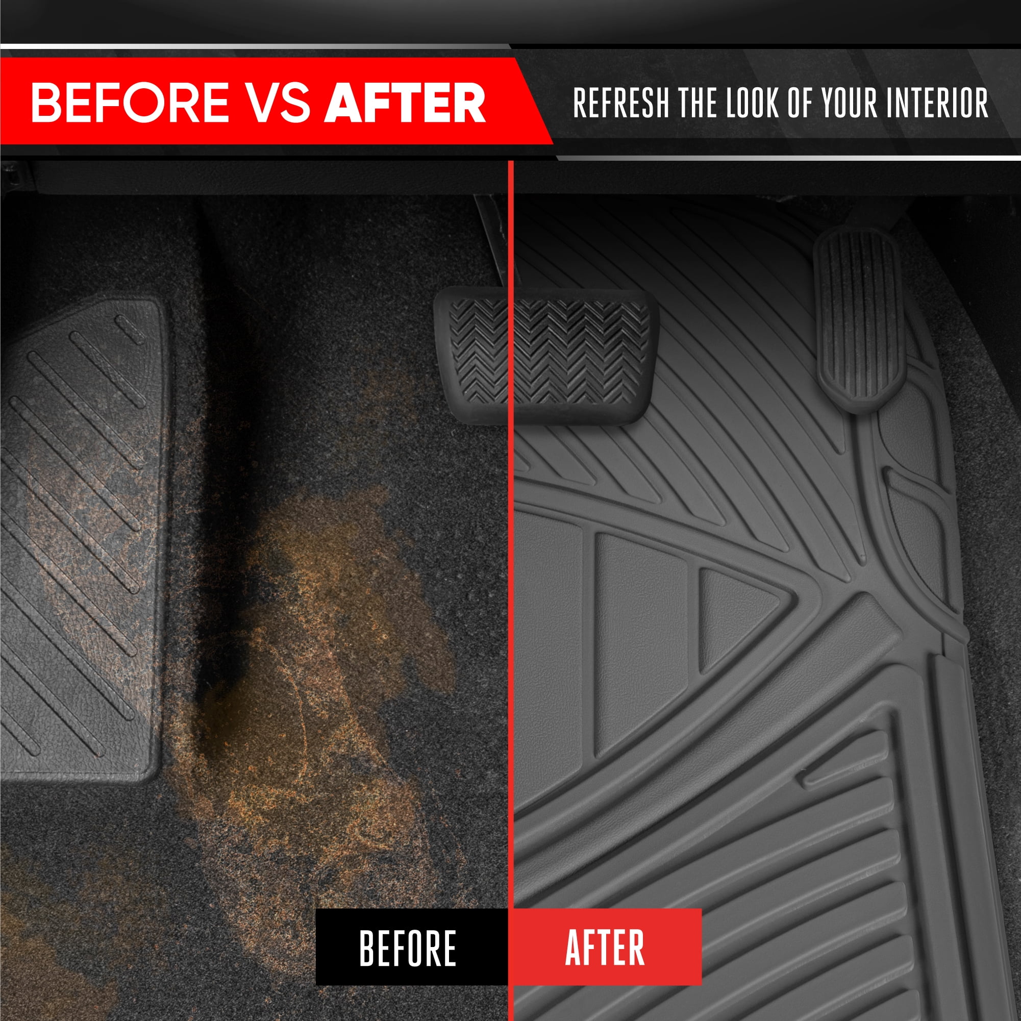 Motor Trend 3-Row Heavy Duty Rubber Floor Mats & Liners for Car SUV Van, Front 2nd & 3rd Row Durable Polymerized Latex Full Interior Protection, Extra-High Ridgeline Design, Gray