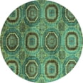 thumbnail image 1 of Ahgly Company Machine Washable Indoor Round Abstract Turquoise Blue Modern Area Rugs, 3' Round, 1 of 4