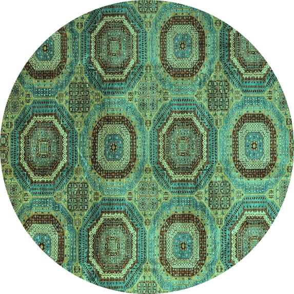 Ahgly Company Machine Washable Indoor Round Abstract Turquoise Blue Modern Area Rugs, 3' Round