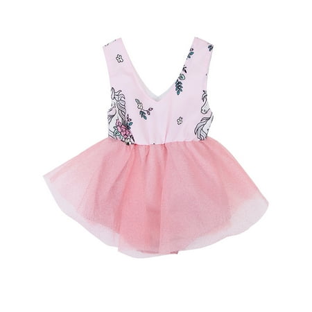 

stylesilove Newborn Baby Girl Unicorn Print Sleeveless Romper Tutu Dress (90/3-6 Months Pink)
