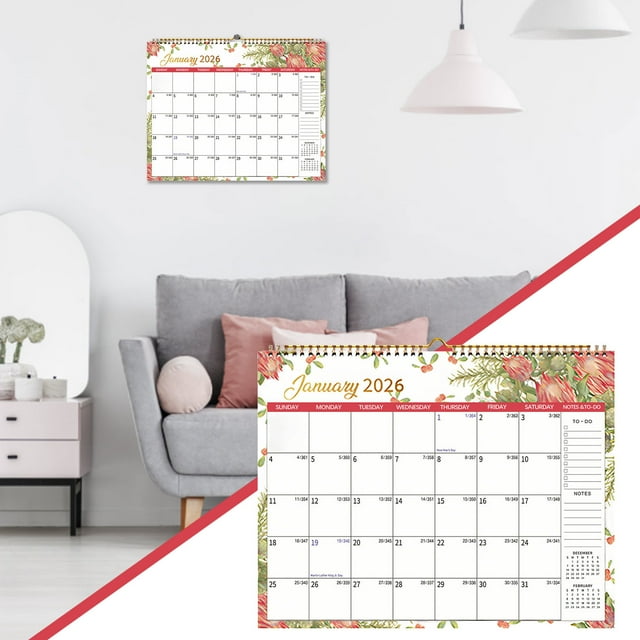 Yeciiwht 2026 Calendar Flower Coil Decoration Wall Calendar 2026-2027, Daily Plan 12-month Calendar, Office Memo and Message Notebook Household Calendar