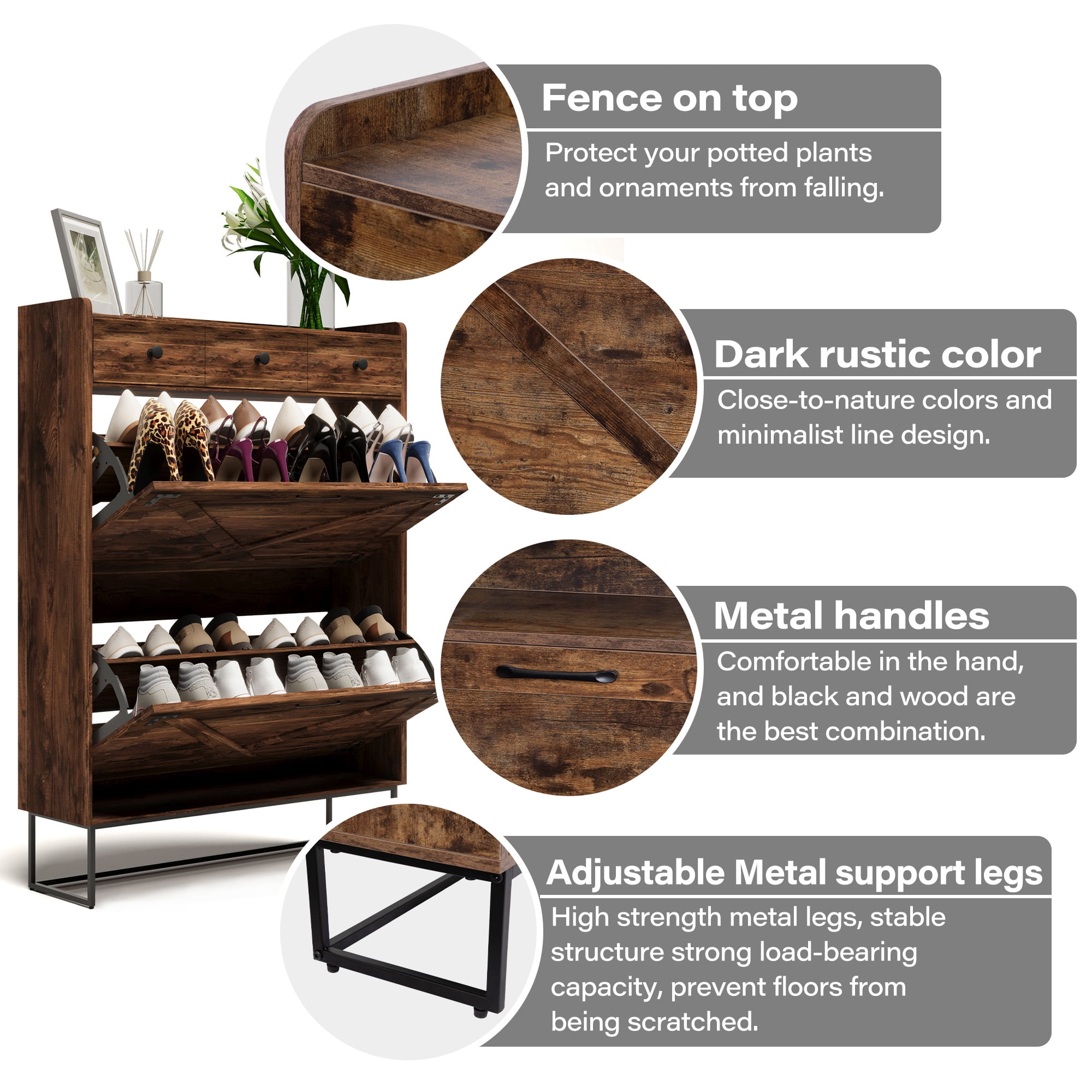 LAUSAINT HOME Shoe Storage Cabinet, Narrow Shoe Rack Organizer with Drawers
