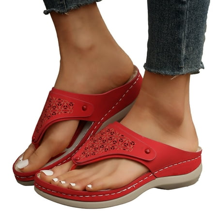 

Women Summer Solid Sandals for Women with Arch Support Wedges Breathable Slip on Womens Hiking Sandals Open Toe Sandals Comfortable Rhinestone Sandals for Women Beach Shoes Slippers