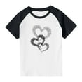 thumbnail image 4 of Girls Black Raglan Baseball Tee Short Sleeve, Double Heart Print Soft Stretch Summer Tee for Girls 4-14 Years,Size 4 T, 4 of 8