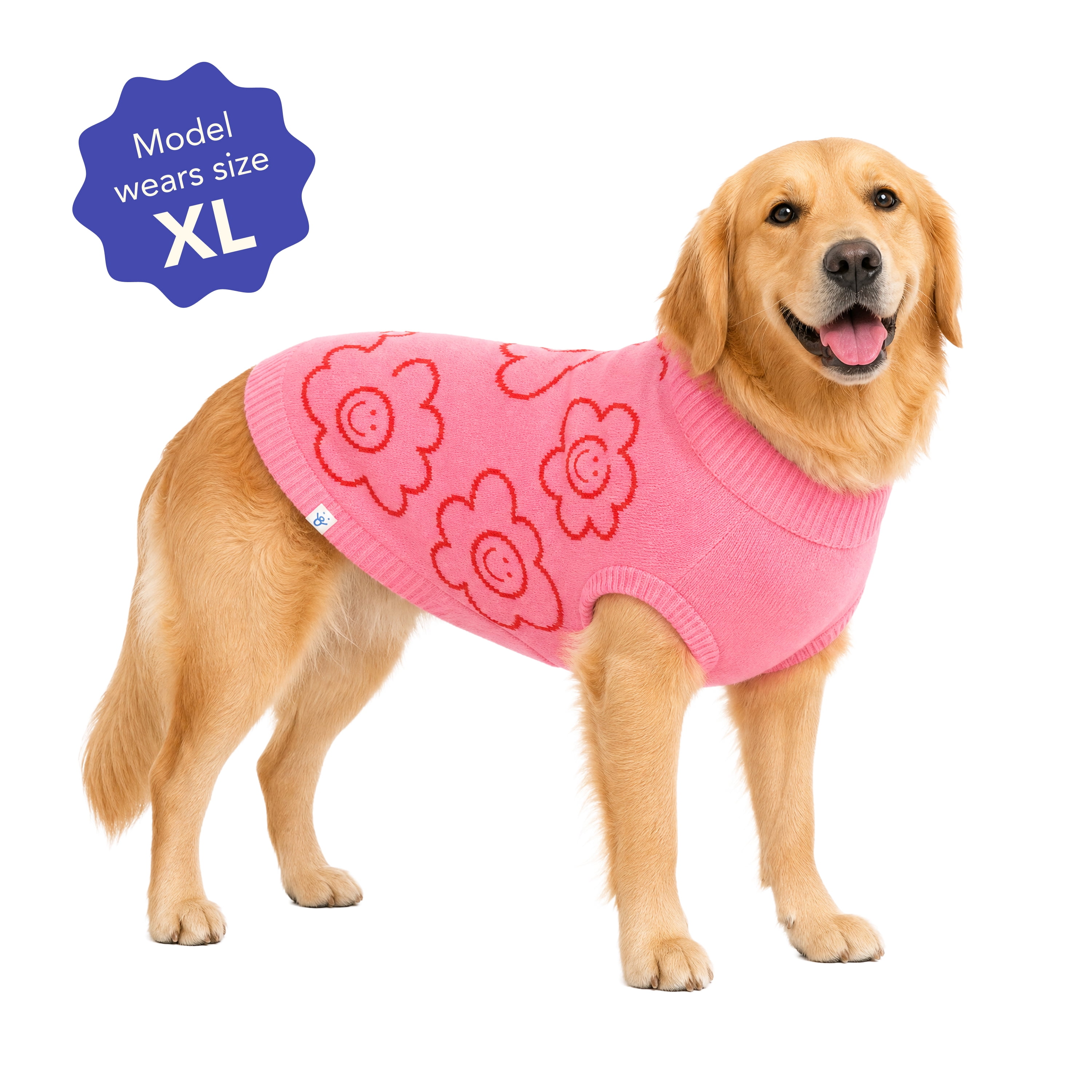 Oodles Smiling Daisies Fall Turtleneck Dog Sweater, Pink, XL