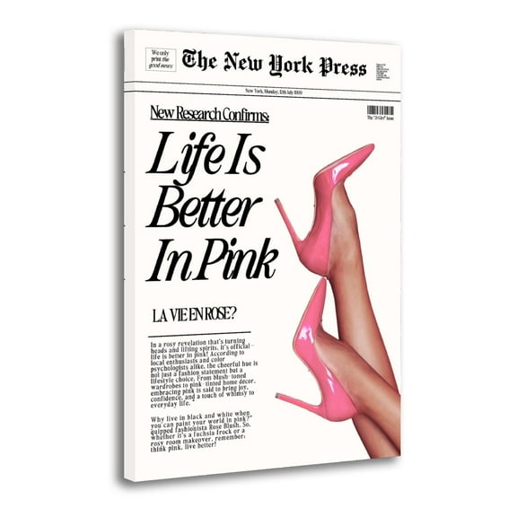 Vintage 70s Trendy Baby Pink News New York Life Is Better in Pink Room Aesthetic Poster Print Art Wall Painting Canvas Posters Gifts Modern Bedroom Decor 12x18inch(30x45cm)