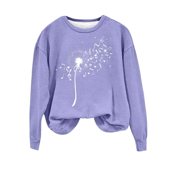 XPMWRP Women's Floral Print Sweatshirt Long Sleeve Loose Casual Crewneck Pullover Oversized Fall Winter Sweatshirts Purple XXL