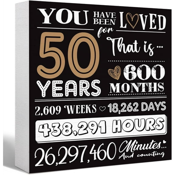 Zomyto 5"x5" You Have Been Loved for 50 Years Wooden Block Sign,50th Birthday Decorative Wood Box Sign Desk Décor,50th Birthday Gifts,Great 50th Anniversary or 50th Birthday Party Decoration