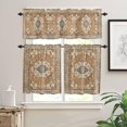 thumbnail image 2 of Kitchen Curtain Valance and Tiers Set Boho Bohemia 3 Pc Window Treatment Tribal Vintage Rustic Brown 3 Pieces Rod Pocket Valance Set for Small Windows Bedroom, 54 in x 36 in, 2 of 6