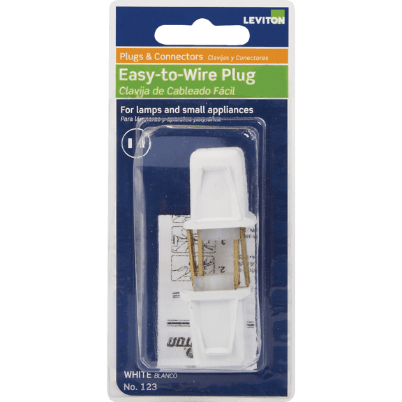Leviton 123 Cord & Plug in White — UL Listed for US Residential Electrical Code Compliance, Drop-in NEC-Standard Wiring