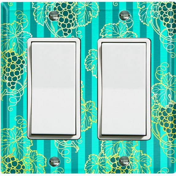 Metal Light Switch Plate Cover Elegant Grape Vine Teal Striped Damask DAM089
