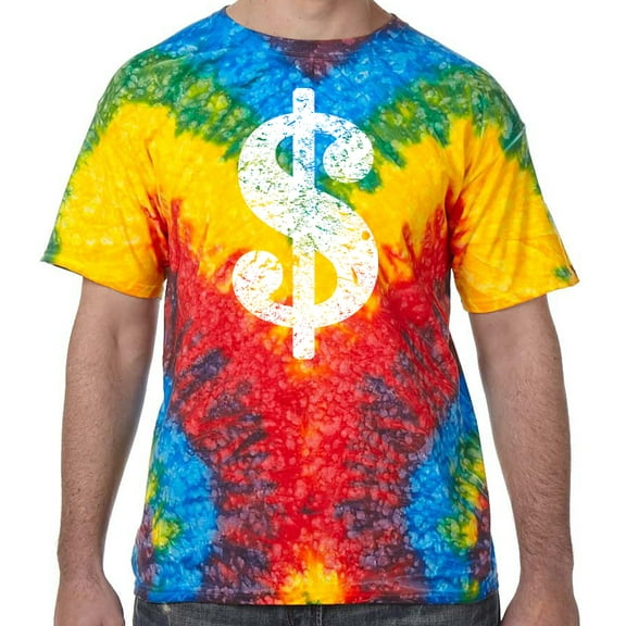 Distressed Dollar Sign Psychedelic Tie Dye Tee Shirt - Woodstock, XL