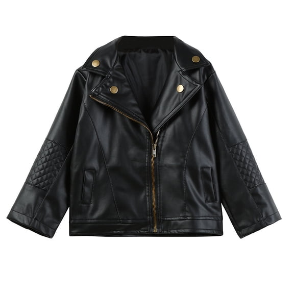 Krdevn Kids Leather Biker Jacket Long Sleeve Lapel Zip Up Moto Outerwear Coat for Boys Girls,2-3 Years