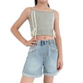 thumbnail image 3 of Pull on Denim Shorts for Girl - Stretchy Elastic Waist Jean Shorts Casual Loose Ripped Distressed Wide Leg Denim Summer Shorts with Pockets Blue 4 Years, 3 of 9