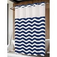 thumbnail image 4 of Navy Blue Moire No Hook Shower Curtain Waterproof, Bathroom Curtains with Snap in Liners and See Through Top Window, Water Ripple Stripe Farmhouse Hotel Style Bathtub Curtains Shower 60"Wx72"L, 4 of 8