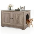 thumbnail image 1 of Costway Cat Litter Box Enclosure Furniture with Double Doors Divider Side Entry for Cats Gray, 1 of 10
