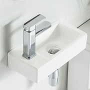 DeerValley DV-1V081L White Ceramic Handmade Rectangular Wall Mount Bathroom Sink(Left Hand)