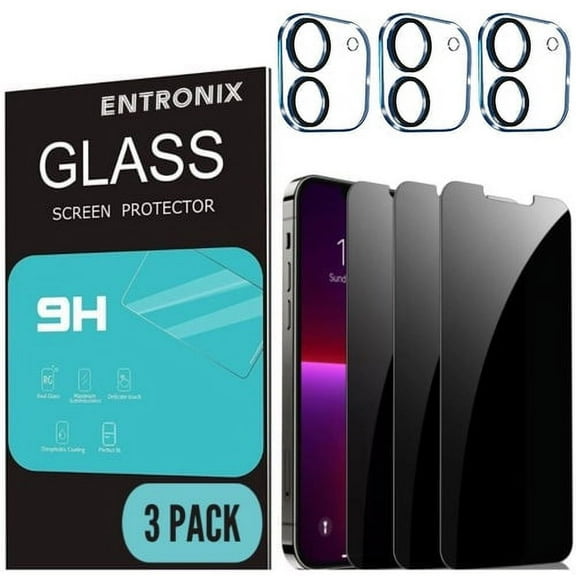 Entronix Privacy Screen Protector for iPhone 12, Anti-Spy Tempered Glass and Camera Lens Protector Film For iPhone 12, 6-Pack [Case Friendly]