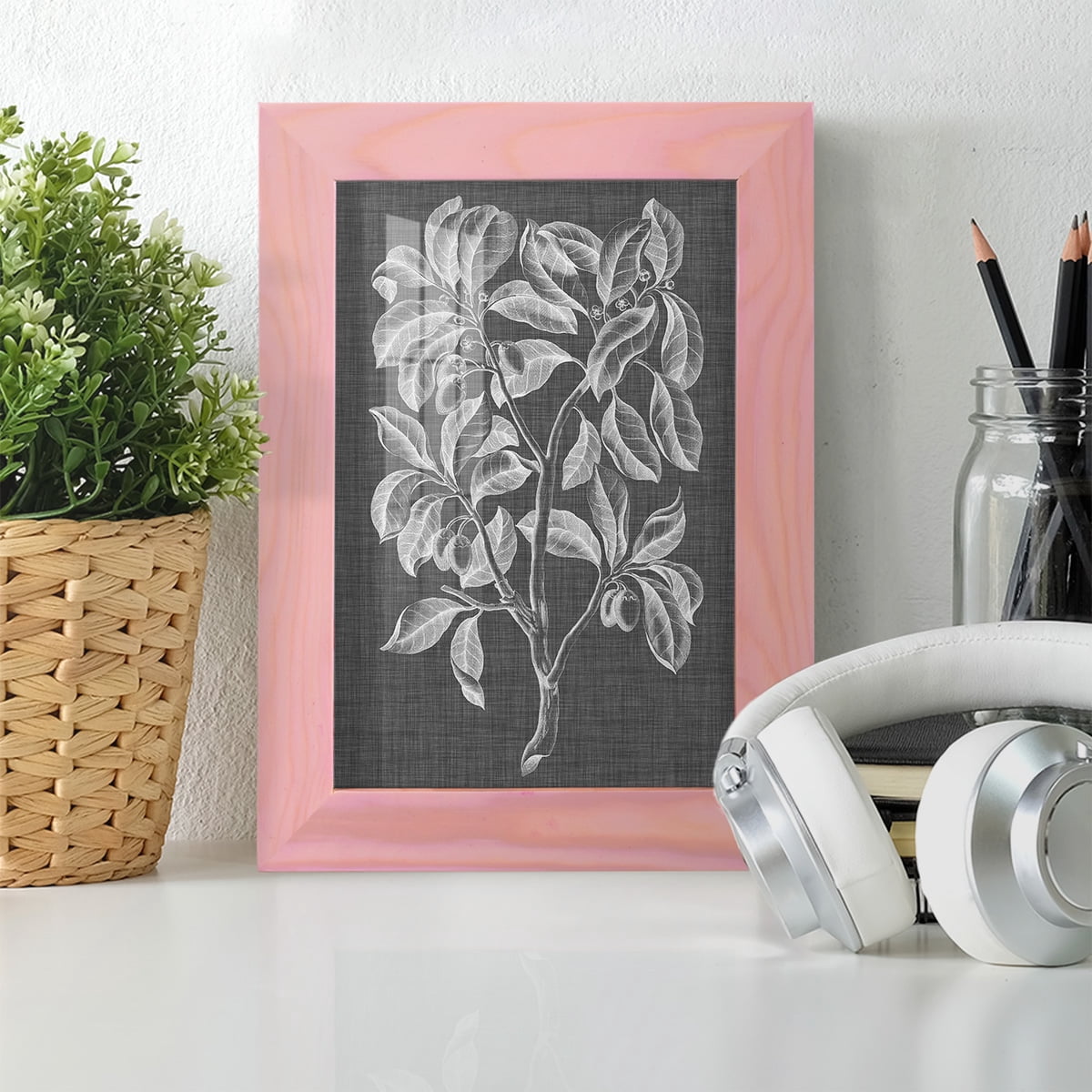 Graphic Foliage I - Framed Print w/glass - Sunset Pink