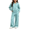 thumbnail image 4 of Vmberlty Kids 2 Piece Tracksuits Girl's Solid Color Fall Winter Outfits Zip Up Hooded Sweatshirts and Cargo Pants Casual Active Sets for 1‑13 Years, 4 of 6