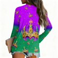 thumbnail image 5 of Mardi Gras Shirts for Women Feathers Print Mask Print Long Sleeve T Shirts Sparkly V Neck Holiday Graphic Tee Green L, 5 of 6