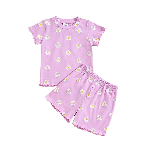 Birdeem Ensemble Floral d'Été pour Bébé en Coton T-Shirt Col Rond pour Filles