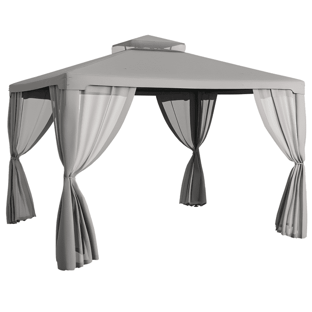 Pavillon de Terrasse Extérieur de 12 Pieds avec Moustiquaire, Gris Pâle
