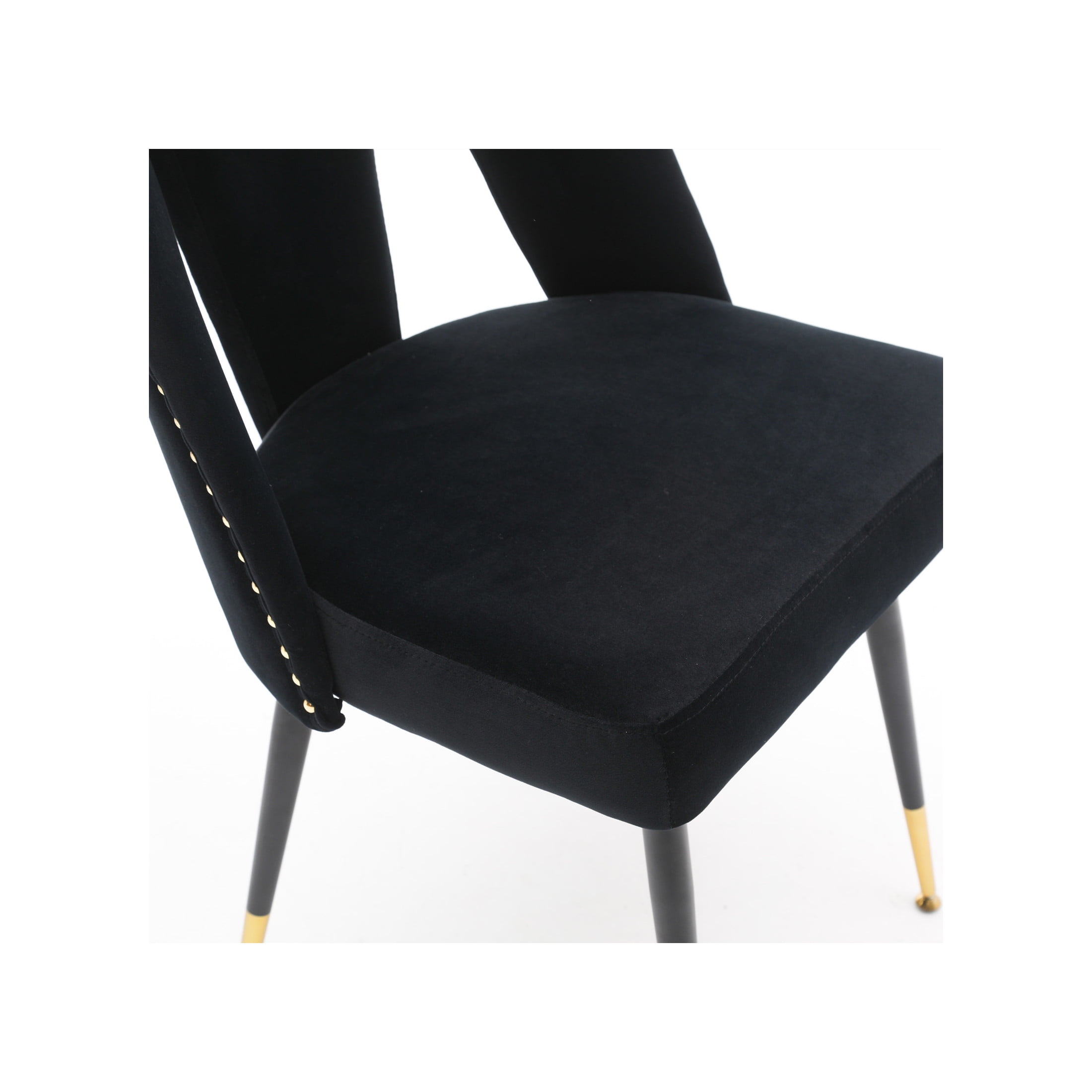 Orion Modern Upholstered Velvet Dining Chairs with Nailhead Trim, Metal Legs, Black, Set of 2