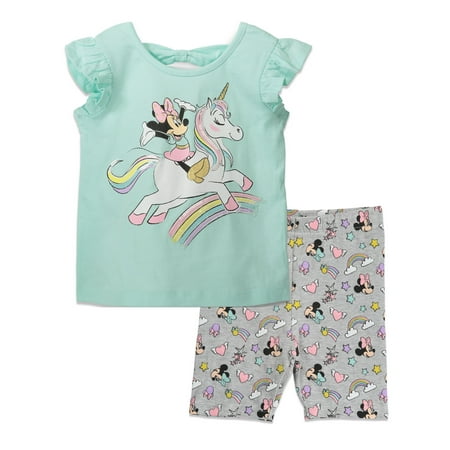 

Disney Minnie Mouse Toddler Girls Graphic T-Shirt Bike Shorts and Set Rainbow Unicorn 2T