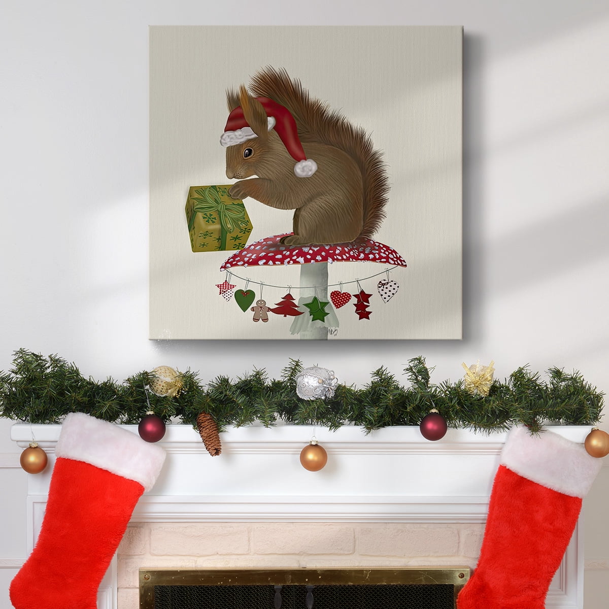 Red Squirrel on Christmas Mushroom- Gallery Wrapped Canvas