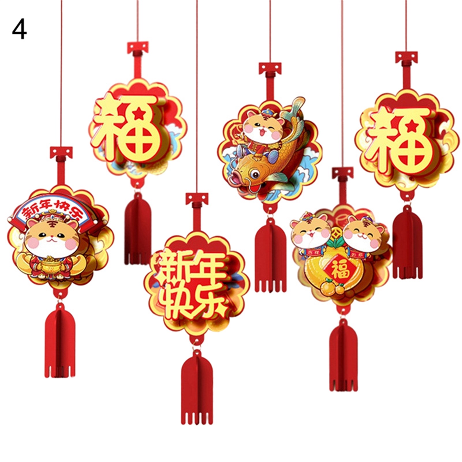 6pcs 2022 Chinese New Year Paper Fans Spring Festival Paper