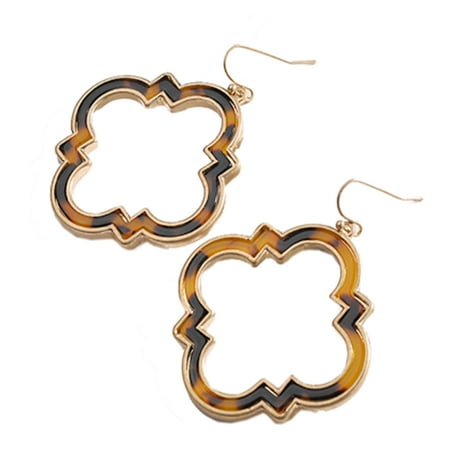 - Women Trendy Morocco Frame Tortoise Shell Leopard Statement Dangle Earrings (Brown)