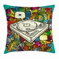 thumbnail image 1 of Urban Graffiti Throw Pillow Cushion Cover, Hand Drawn Music Instruments Colorful Microphone Saxophone Guitar Headphone, Decorative Square Accent Pillow Case, 16 X 16 Inches, Multicolor, by Ambesonne, 1 of 2