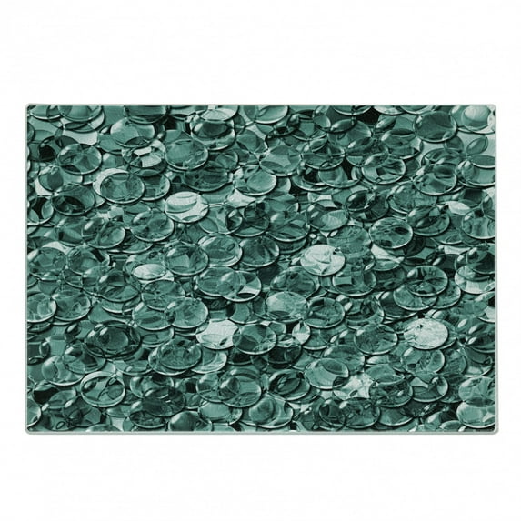 Pearls Cutting Board, Crystal Clear Balls Coins Pattern Never Ending Liquid Objects Monochrome Design Print, Decorative Tempered Glass Cutting and Serving Board, Small Size, Teal, by Ambesonne