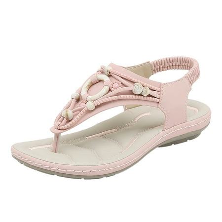 

Dyfzdhu Summer Fashion Women Casual Open Toe Flat Rhinestone Comfortable Soft Bottom Breathable Elastic Band Shoes Sandals
