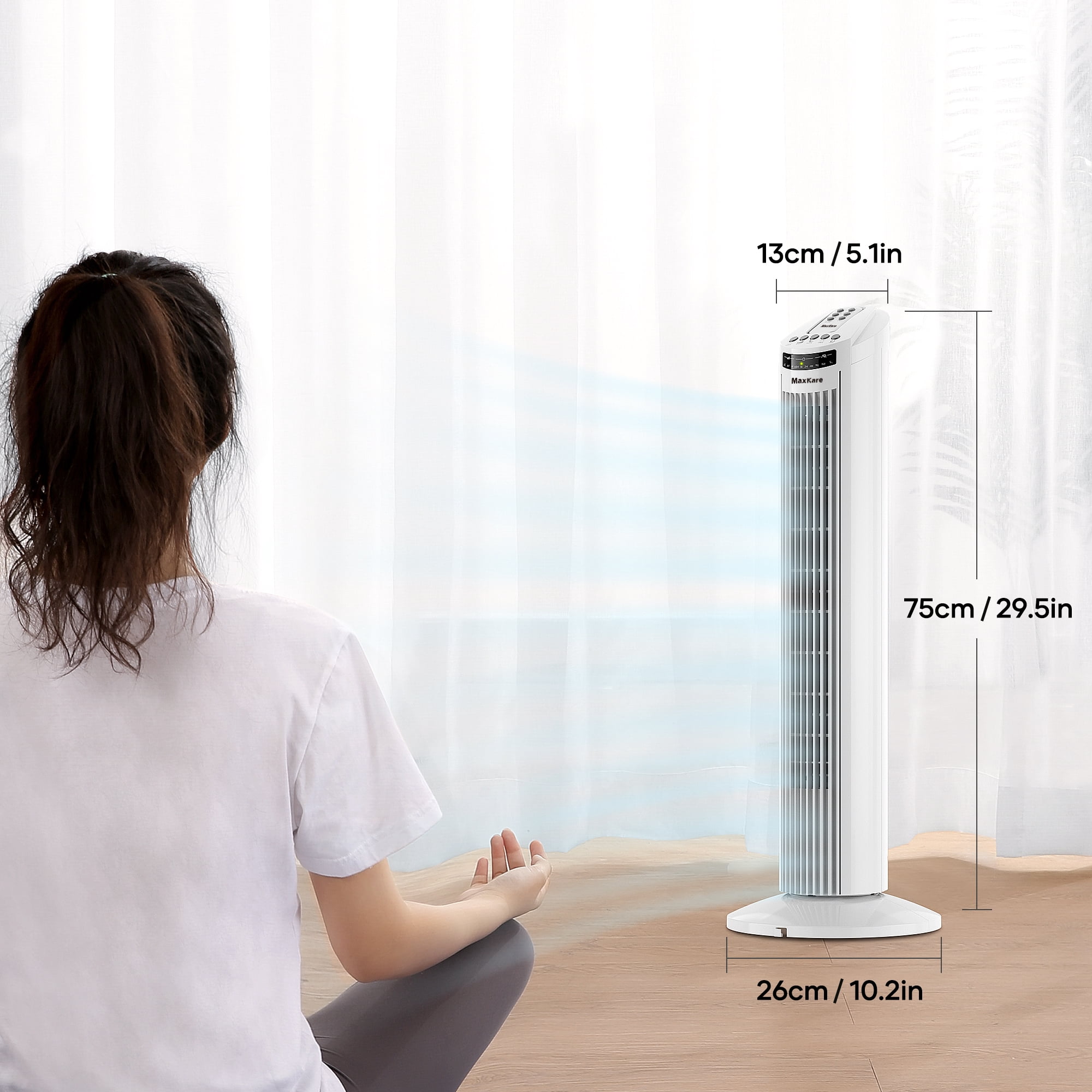 MaxKare 30" Tower Fan with Remote, 3 Speeds and Modes, Oscillating, Timer, White