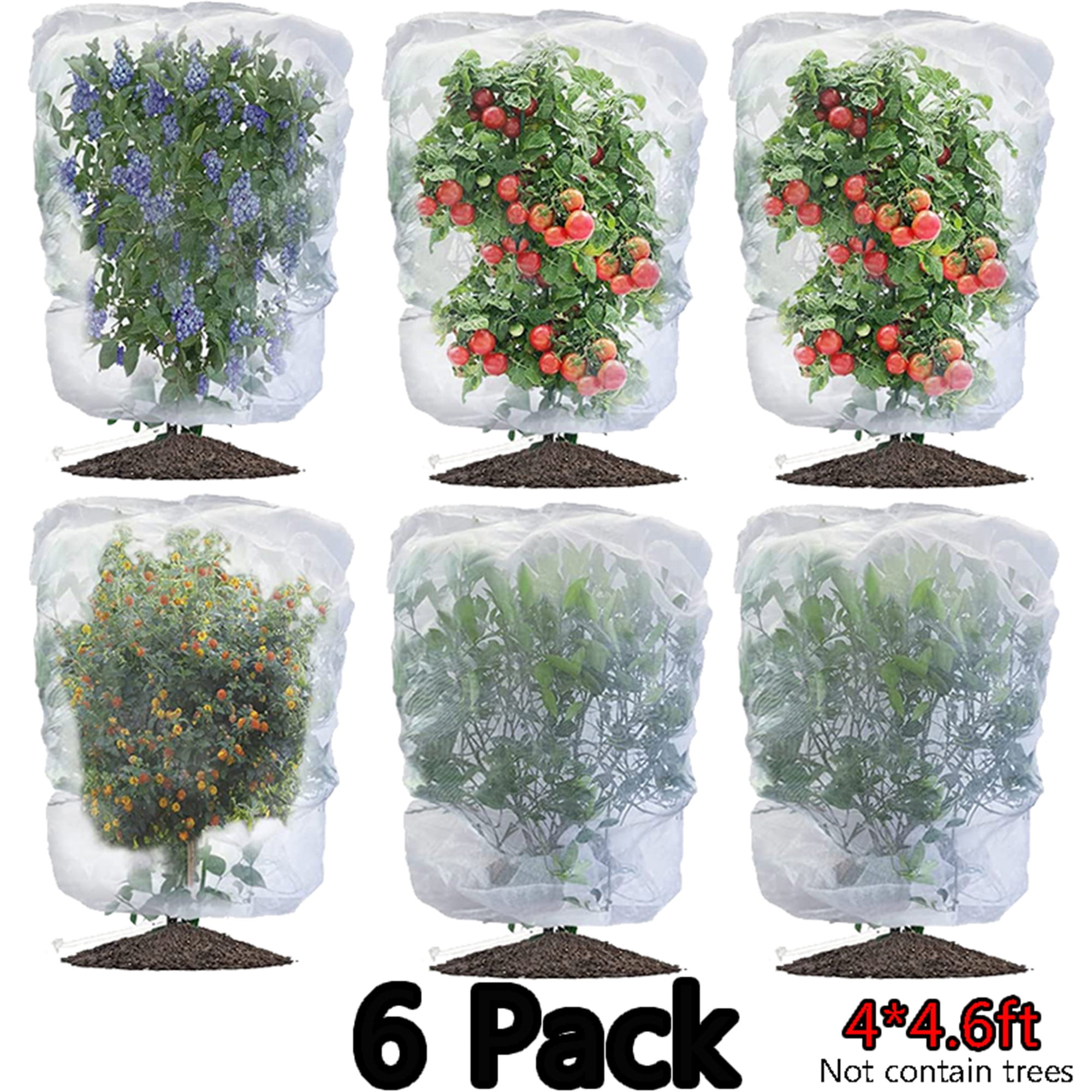 Elbourn 6 Pack Garden Plant Fruits Bushes Protection Netting Covers Bags with Drawstring, 4 Ft x