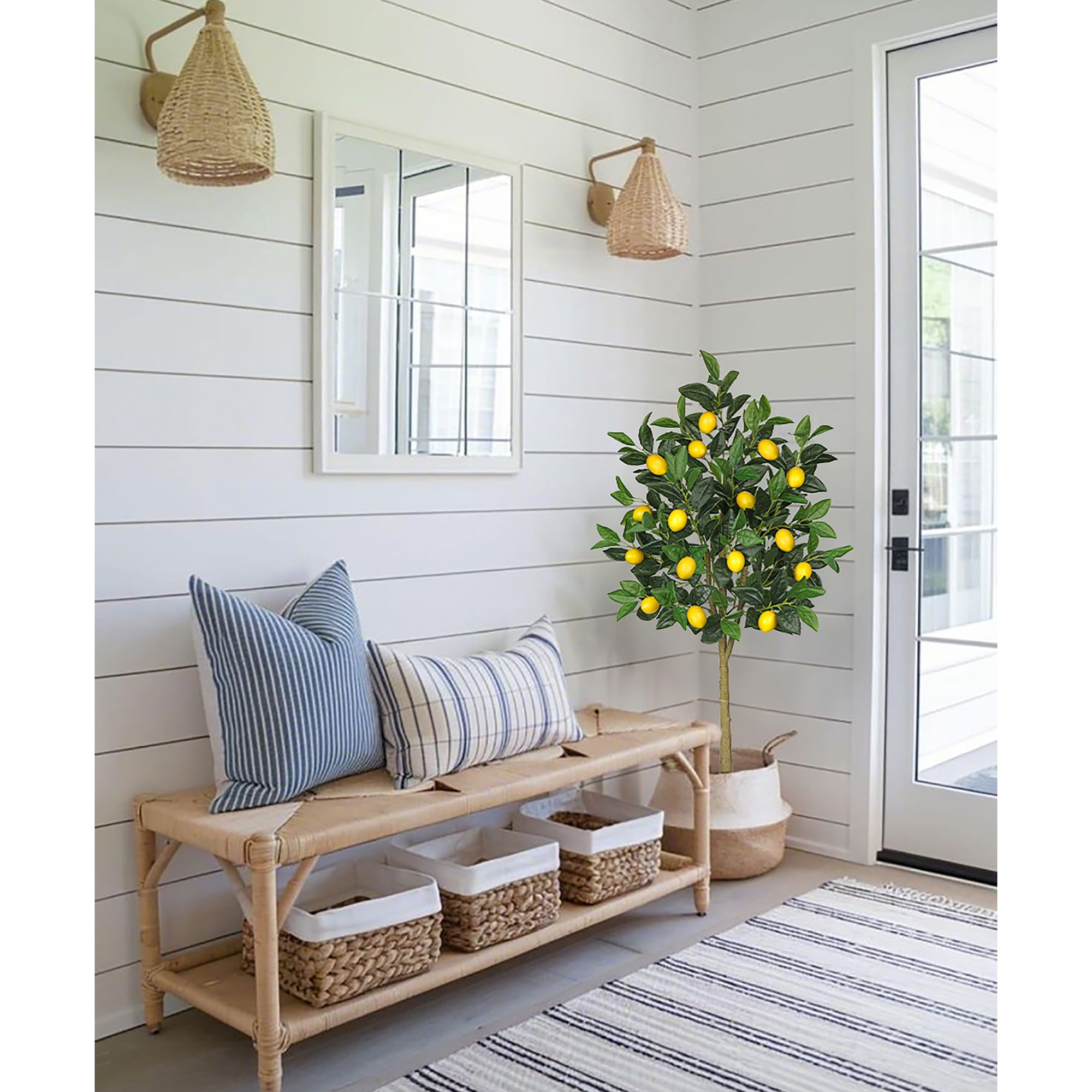 GnFlus 4Ft Artificial Lemon Trees Large Artificial Tree with White Ceramic Pot Faux Lemons Citrus Tree Fake Floor Plants Indoor kitchen Lemon Home Decor