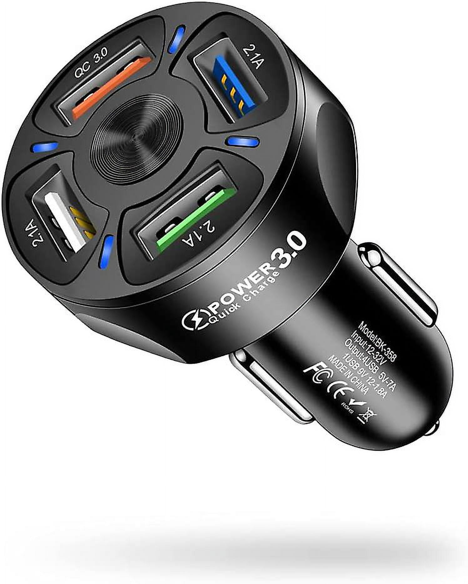 Car Charger Adapter, 4 Ports USB Fast Car Charger QC3.0, Quick Car Phone Charger with LED Light Display, Compatible with iPhone 12 Pro Max/11 Pro/XS/X_Perfect Gift
