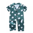 thumbnail image 1 of Pretty Comy Autumn Baby Kids Girls Boys Wave Point Print Sleepwear Set Short Sleeve Blouse Tops+Night Pants, 1 of 6
