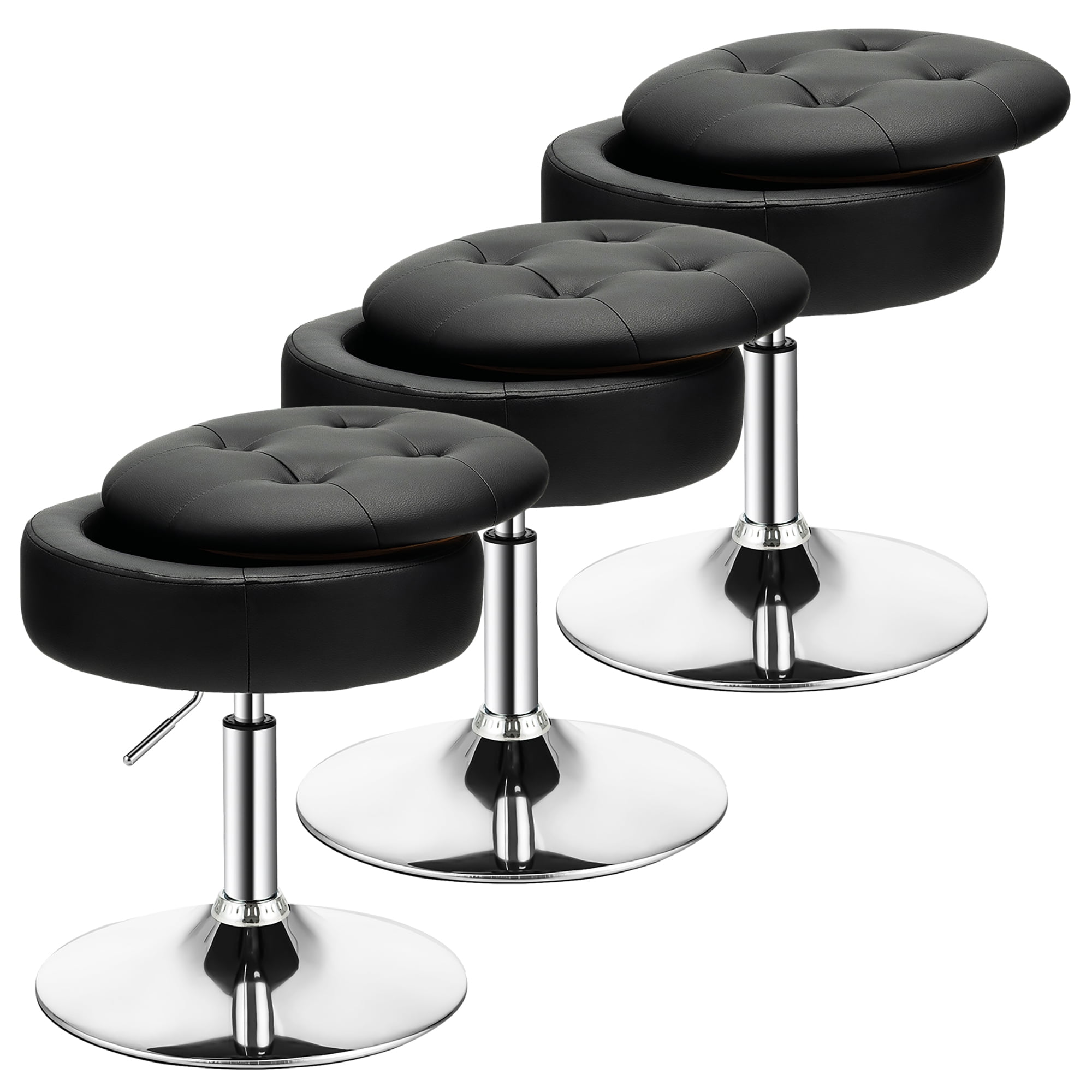 Costway Set of 3 Adjustable Vanity Stool 360° Swivel Storage Makeup