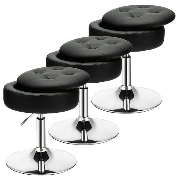 Costway Set of 3 Adjustable Vanity Stool 360° Swivel Storage Makeup Chair with  Tray Black