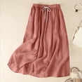 thumbnail image 5 of Amkhujs Long Skirts for Women Soft Loose Elastic Waist Linen Skirt with Drawstring Trendy Elegant Flowy Skirt for Casual Wear,Pink,XL, 5 of 5
