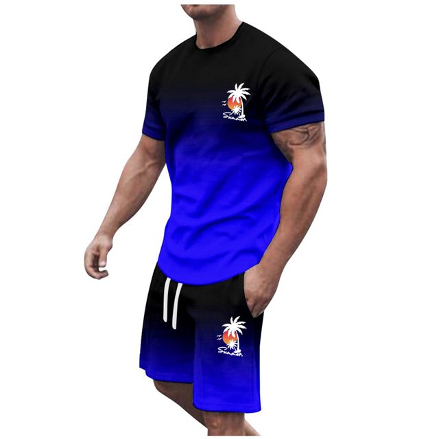 toraway Automne Costumes pour Hommes Grande Taille 5X Costume d'Automne Grande Taille Manches Courtes Col Rond Ensemble Sport Décontracté Petit Imprimé Noix de Coco m