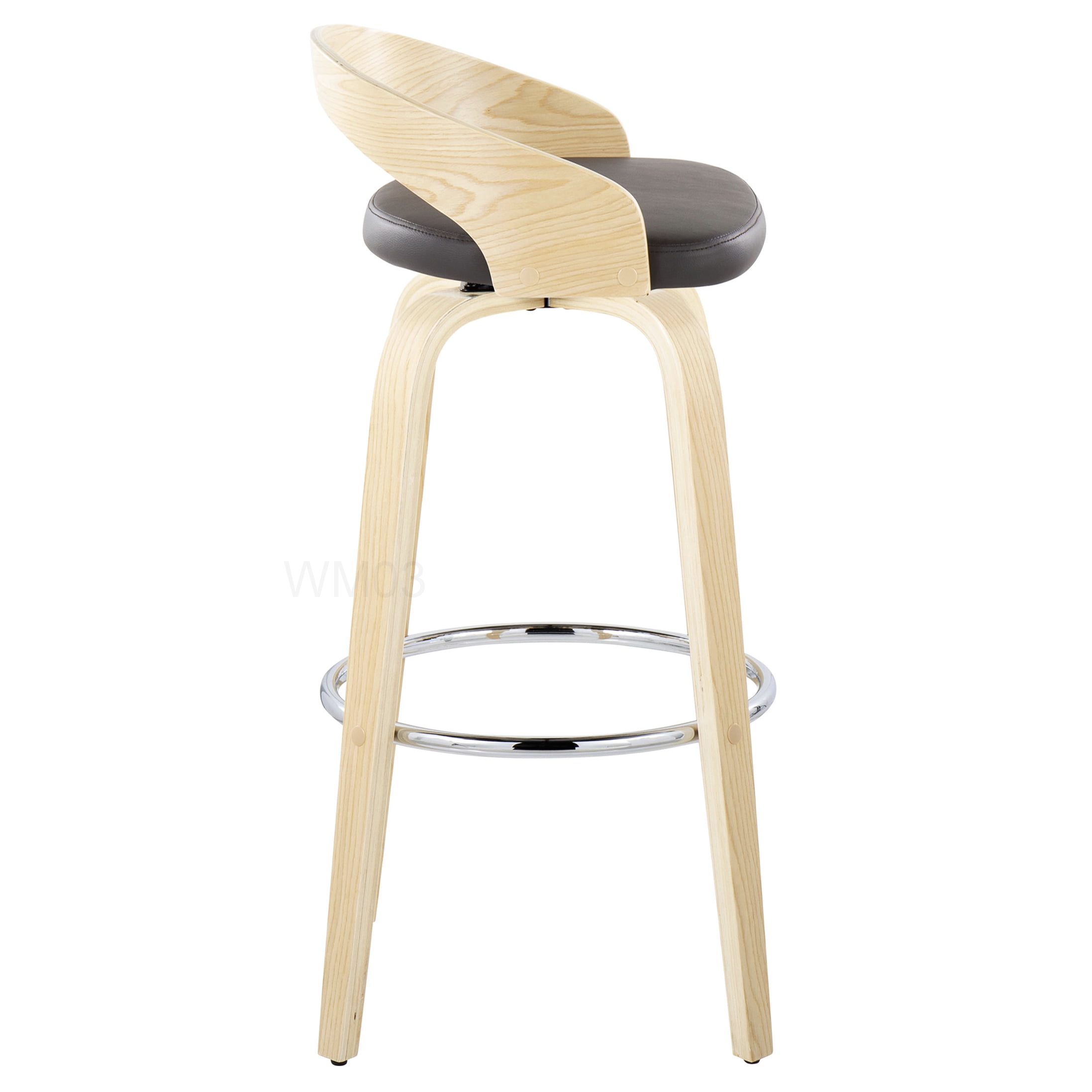 Modern Swivel Bar Stools Set of 2 with faux Leather Seat and Wood Legs, 30 Inch Height