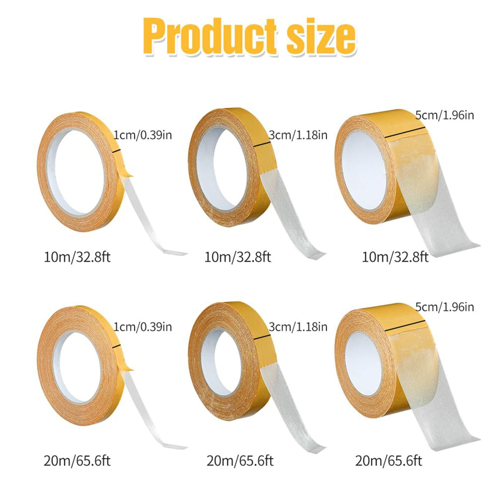 ZOURIH 3 Pcs Double Sided Tape Heavy Duty 2"*65.6ft,High Tack Strong Wall Adhesive Tape with Fiberglass Mesh,Removable Sticky Double Sided Mounting Type for Rugs,Carpets,Pictures,Yellow