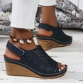 thumbnail image 6 of Xfvqtps Wedge Sandals for Women Slingback Hook and Loop Strap Peep Toe Hollow out Soft Sole Non Slip Breathable Summer Leather Sandals Dark Blue, 6 of 8