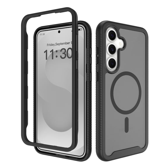 Sanwo for Samsung Galaxy S26 FE Magnetic Case,Shockproof Translucent PC Cover with Front Frame, Camera Lens Protection,Black