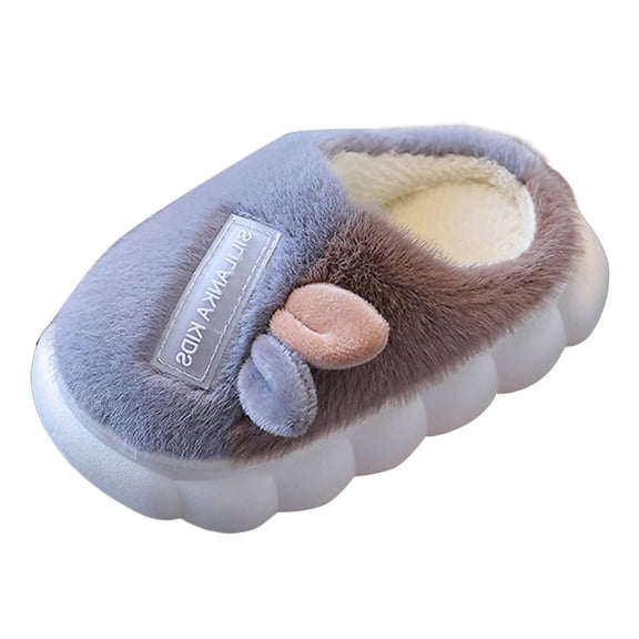 Kids Platform Winter Slippers Small Ear Comfortable Fluffy House Slippers for Boys Girls Indoor Outdoor Non Slip Walking Shoes Gray Size 6 Toddler