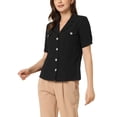 thumbnail image 4 of INSPIRE CHIC Women's Lapel Collar Top Button Down Short Sleeves Work Shirt Black M, 4 of 5